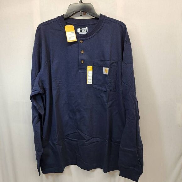 Carhartt Men's Large Long Sleeve Heavyweight Henley Loose Fit Navy - Picture 3 of 9
